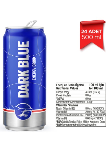 Dark Blue Enerji İçeceği, 500 ml (24'lü Paket, 24 adet x 500 ml)