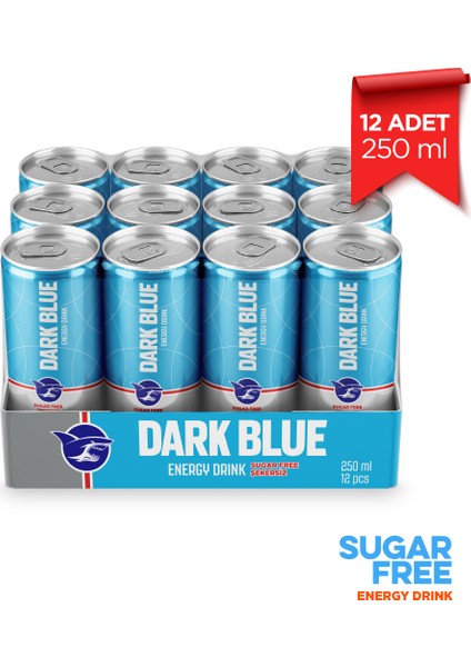 Dark Blue Enerji İçeceği, Şekersiz, 250 ml (12'li Paket, 12 adet x 250 ml)