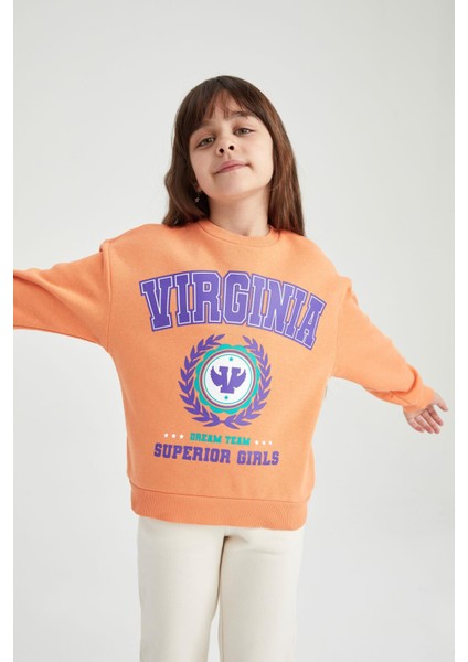 Kız Çocuk Bisiklet Yaka İçi Yumuşak Tüylü Sweatshirt Y3880A622AU