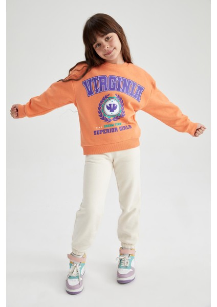 Kız Çocuk Bisiklet Yaka İçi Yumuşak Tüylü Sweatshirt Y3880A622AU