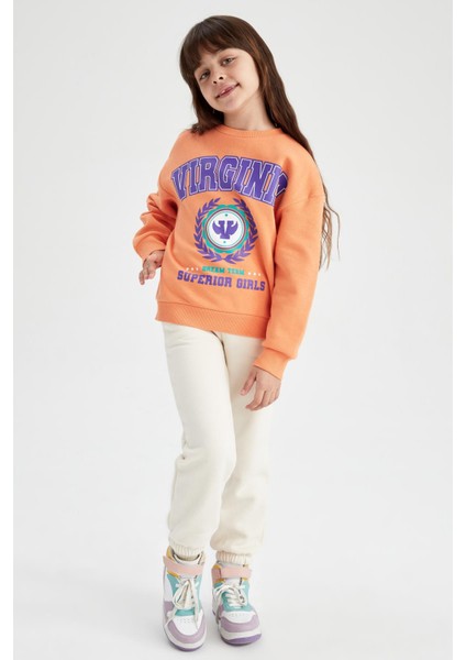 Kız Çocuk Bisiklet Yaka İçi Yumuşak Tüylü Sweatshirt Y3880A622AU