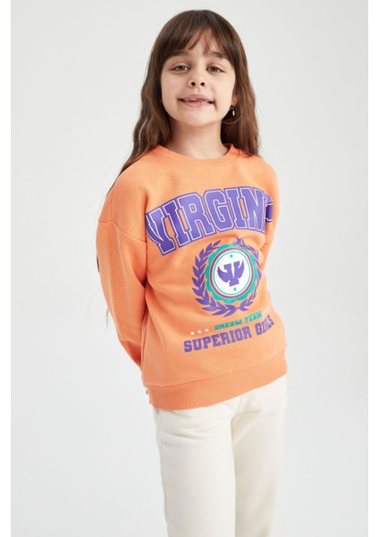 Kız Çocuk Bisiklet Yaka İçi Yumuşak Tüylü Sweatshirt Y3880A622AU