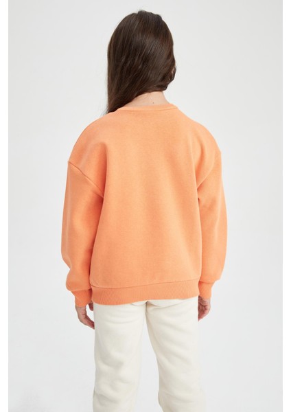 Kız Çocuk Bisiklet Yaka İçi Yumuşak Tüylü Sweatshirt Y3880A622AU