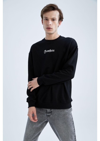 Boxy Fit Bisiklet Yaka Pike Geri Dönüşümlü İçi Yumuşak Tüylü Sweatshirt Y5323AZ22AU
