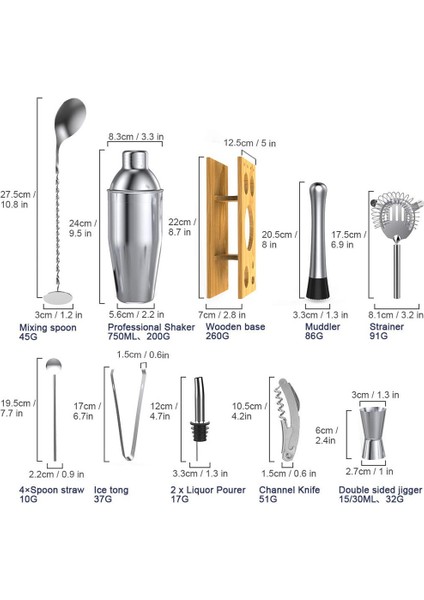 Boshun Foreign Trade Ev Bar Kullanımı Için 14'lü Kokteyl Seti Gümüş (Yurt Dışından)