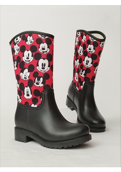 Mickey Puantiye Baskılı Kırmızı Su Geçirmeyen Kız Çocuk Yağmur Çizmesi fiyatları