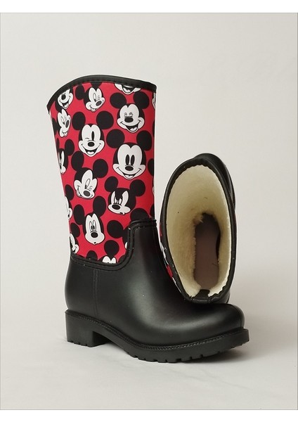 Mickey Puantiye Baskılı Kırmızı Su Geçirmeyen Kız Çocuk Yağmur Çizmesi modelleri