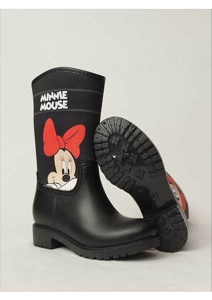 Sea & Blue Shoes Minnie Mouse Poz Veriyor Baskılı Peluşlu Su Geçirmeyen Kız Çocuk Yağmur Çizmesi