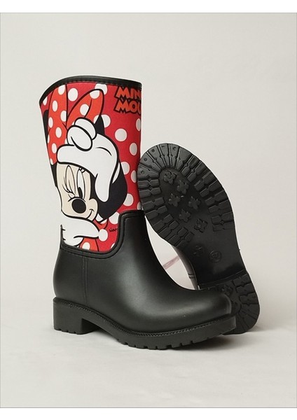 Sea & Blue Shoes Minnie Mouse Kırmızı Puantiye Baskılı Peluşlu Su Geçirmeyen Kız Çocuk Yağmur Çizmesi