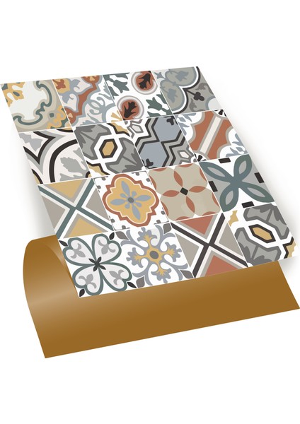 Kendinden Yapışkanlı Renkli Geometrik Desenli Pvc Karo 30X30 cm (4 Adet) 0,36 M2