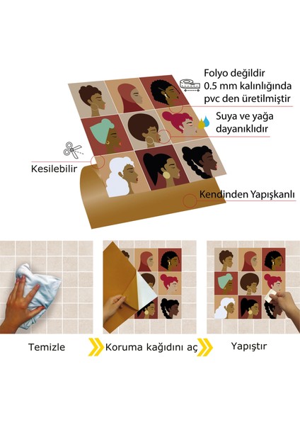 Kendinden Yapışkanlı Kadın Figürleri Desenli Pvc Karo 30X30 cm (4 Adet) 0,36 M2