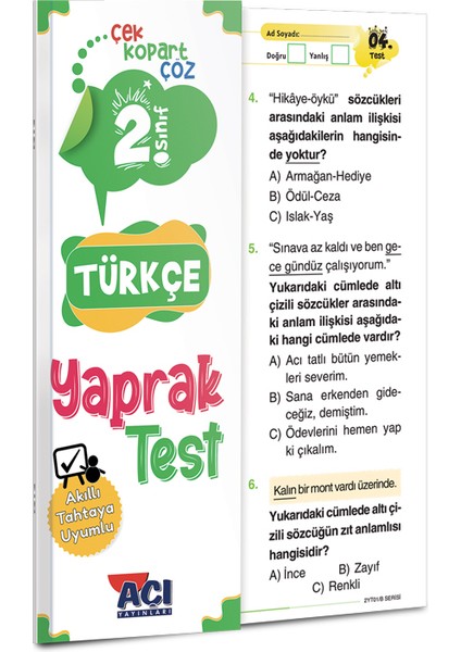2. Sınıf Türkçe Çek Kopart Yaprak Test