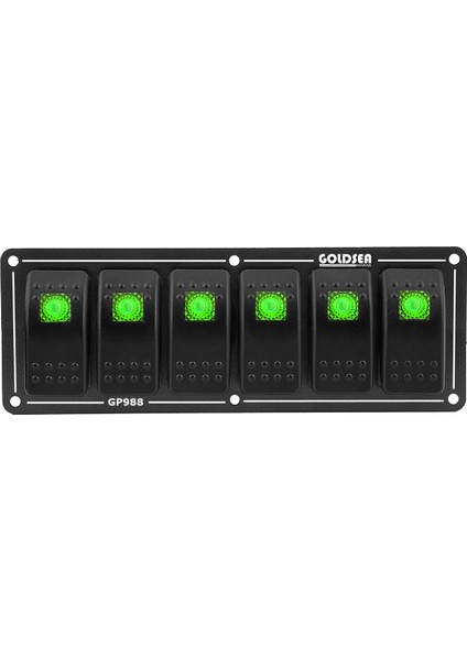 6 Anahtar Swicth Panel Slim Model Yeşil Işık 12-24V