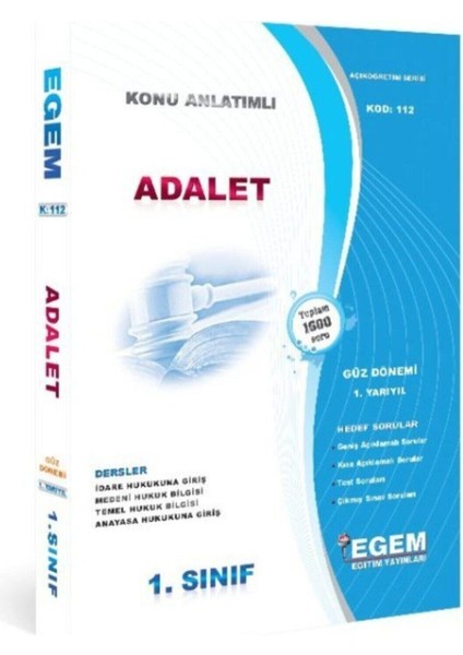 Açık Öğretim (AÖF) Adalet 1. Sınıf 1.yarıyıl Güz Dönemi Güncel Konu Anlatımlı Soru Bankası Set