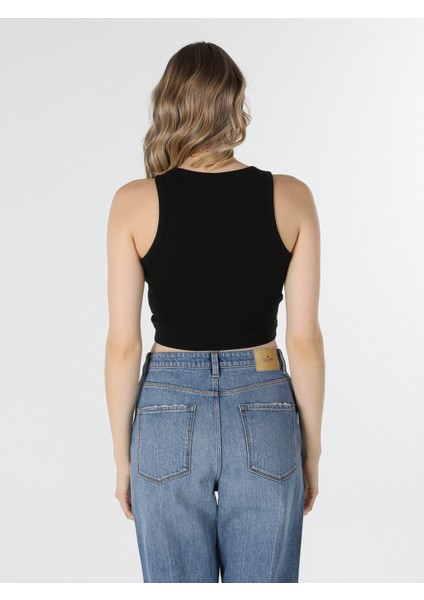 Slim Fit Yazı Baskılı Siyah Kadın Atlet