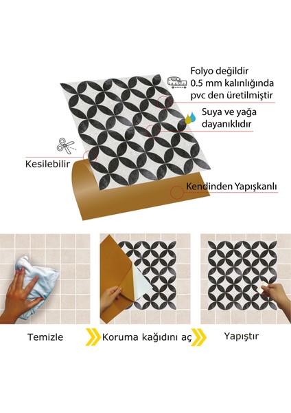 Kendinden Yapışkanlı Yuvarlak Retro Desenli Pvc Karo 30X30 cm (4 Adet) 0,36 M2