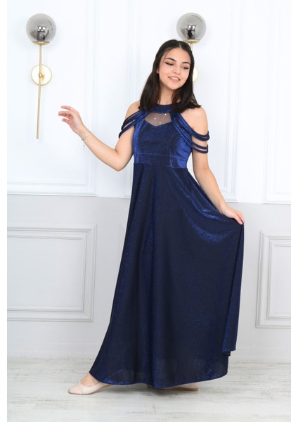 Kız Çocuk Simli Kumaş Astarlı Abiye Gece Mezuniyet Elbisesi-ABY-0029 fiyatları