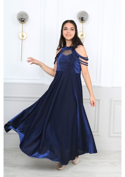 Kız Çocuk Simli Kumaş Astarlı Abiye Gece Mezuniyet Elbisesi-ABY-0029 modelleri