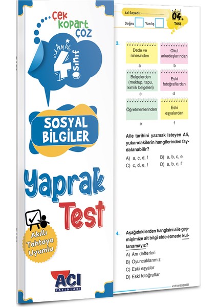 4. Sınıf Sosyal Bilgiler Çek Kopart Yaprak Test