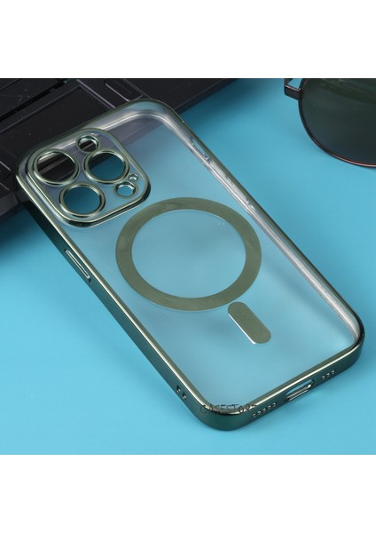 Apple Iphone 14 Pro Max Uyumlu 6.7inç Kılıf Magnetic Halkalı Renkli Magsafe Parlak Kenarlı Charge Wirelles Case Platin Electroplating Straight