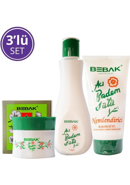 Acı Badem Özlü Cilt Bakım Seti 3'lü 215 ml, 70 ml, 175 ml Tüm Cilt Tipleri için
