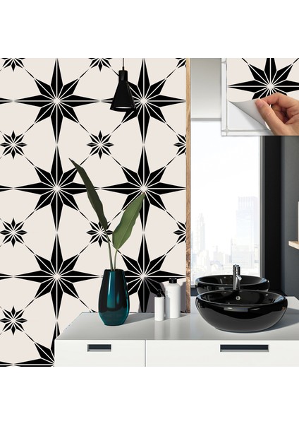 Kendinden Yapışkanlı Siyah Yıldız Desenli Pvc Karo 30X30 cm 4 Adet 0,36 m2