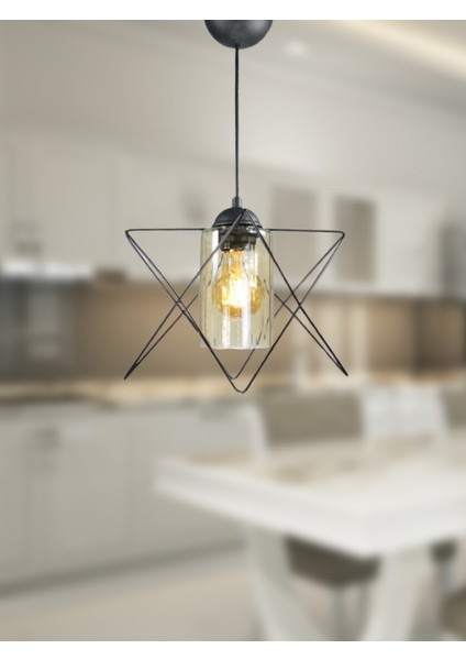 Zikzak Tekli Bal Mikalı Siyah Sarkıt Avize