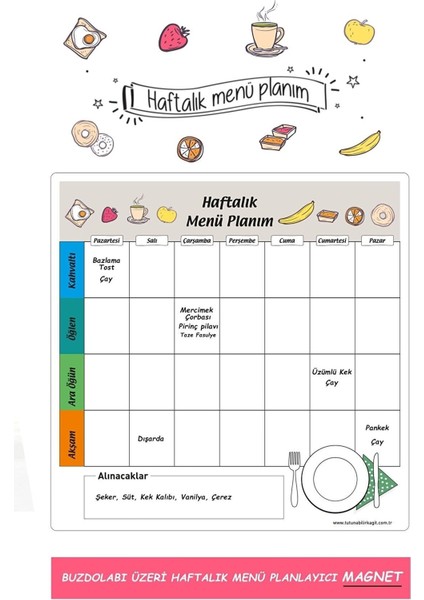 Tutunabilir Kağıt 2 Adet Haftalık Menü Planlayıcı Magnet Mıknatıslı Yazı Tahtası Buzdolabı Magneti Bebek Ek Gıda