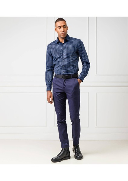 Printed Easy Iron Slim Shirt Df Blue Erkek Gömlek