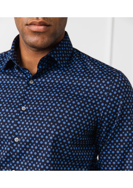 Printed Easy Iron Slim Shirt Df Blue Erkek Gömlek fırsatları