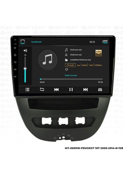 Peugeot 107 Android Carplay Multimedya Navigasyon Ekran Teyp 8GB+128GB