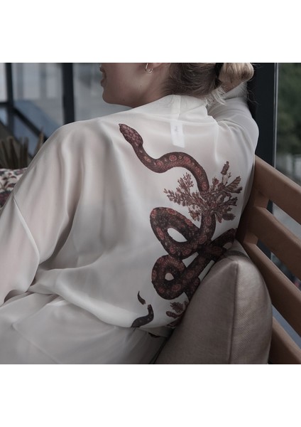 Mita Concept Şifon Yarasa Kol Ekru Renk Kimono