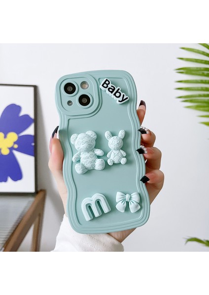Iphone 14 Plus Mavi Için 3D M Bear Bunny Silikon Kılıf(Yurt Dışından)
