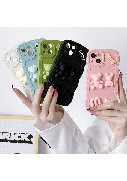 Iphone 14 Plus Mavi Için 3D M Bear Bunny Silikon Kılıf(Yurt Dışından)