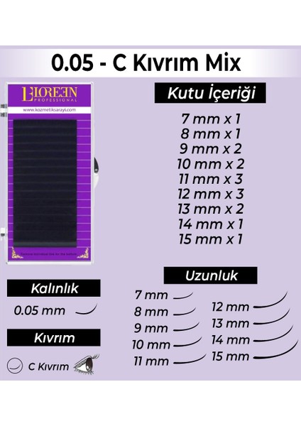 Professional Ipek Kirpik Set 0.05 C Kıvrım Mix
