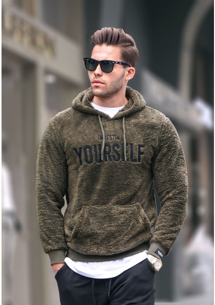 Kapşonlu Peluş Sweatshirt Haki 4390 modelleri