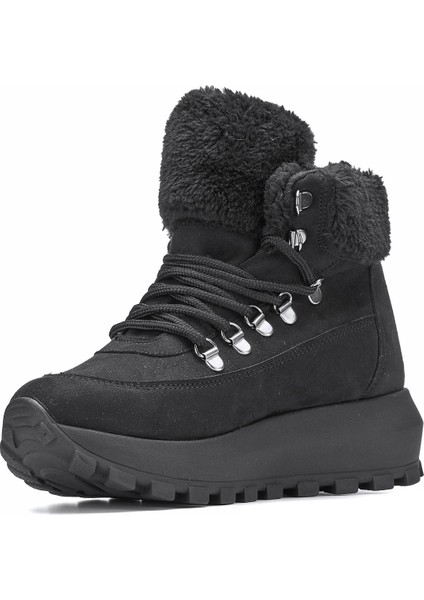 Günlük Kadın Bot Bağcıklı Kalın Yüksek Topuklu Kürk Astarlı Tırtıklı Taban Nubuk Bootie 1015 fiyatları