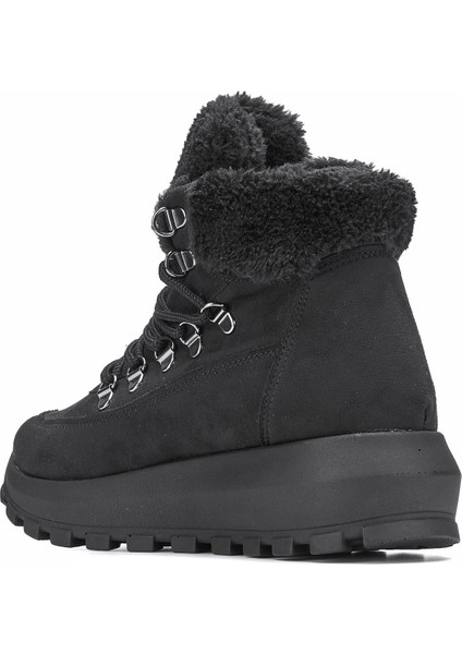 Günlük Kadın Bot Bağcıklı Kalın Yüksek Topuklu Kürk Astarlı Tırtıklı Taban Nubuk Bootie 1015 modelleri