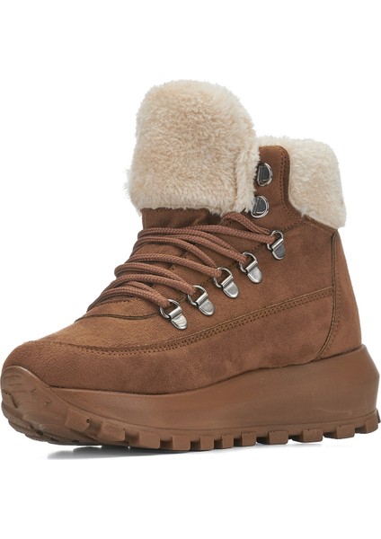 Günlük Kadın Bot Bağcıklı Kalın Yüksek Topuklu Kürk Astarlı Tırtıklı Taban Nubuk Bootie 1015 fiyatları