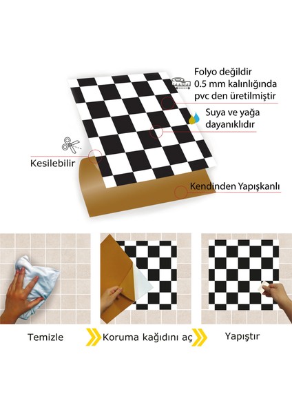 Kendinden Yapışkanlı Dama Desenli Pvc Karo 30x30 Cm 4 Adet 0,36 m2