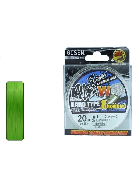 W8 Hard Type Pe 8 Örgü Spin Ip Misina 150MT Açık Yeşil Pe 1.2-(0.187 Mm) modelleri