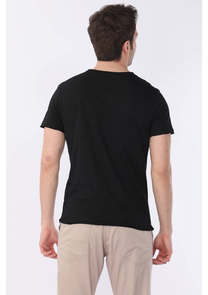 Erkek Yuvarlak Yaka Düz Basic Tişört Siyah