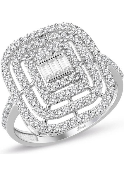 Baget Üç Şerit Yüzük Beyaz Altın 14 Ayar