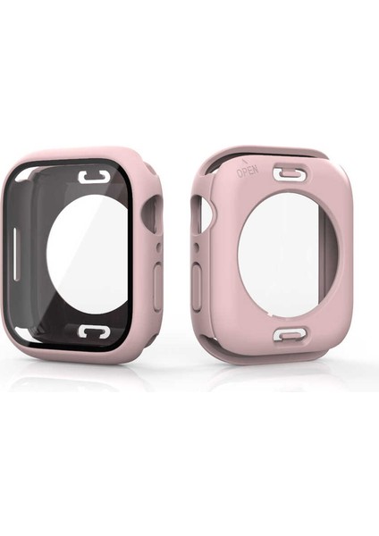 Apple Watch Se 2 2022 40MM Kasa ve Ekran 360 Derece Koruma Sert Silikon Gard 12 Pembe