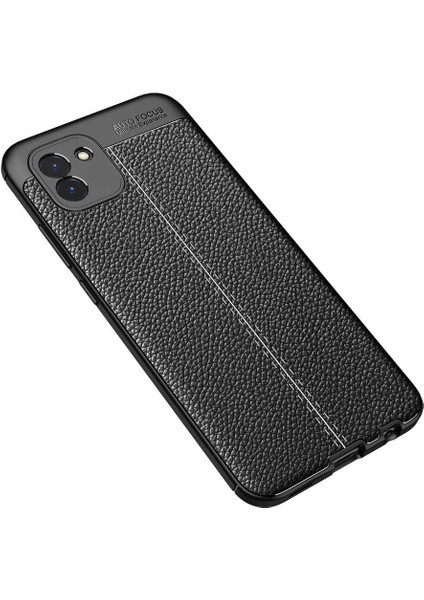 Casestreet Samsung Galaxy A03 Kılıf Niss Silikon Deri Görünümlü Kamera Korumalı+Nano Siyah