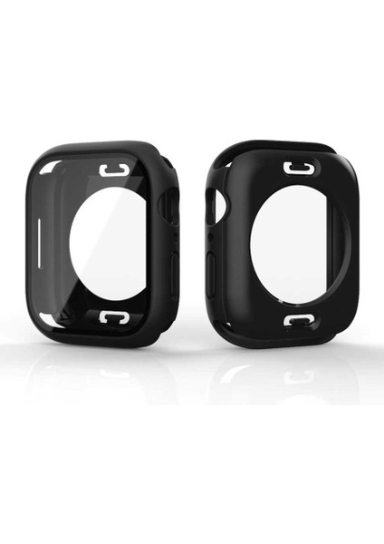 Apple Watch Series 8 41MM Kasa ve Ekran 360 Derece Koruma Sert Silikon Gard 12 Siyah