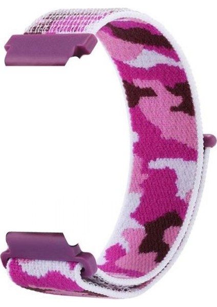 Samsung Galaxy Watch 5 40MM Kordon Cırtcırt Asker Desenli Kumaş Ayarlanabilir Pembe Koyu