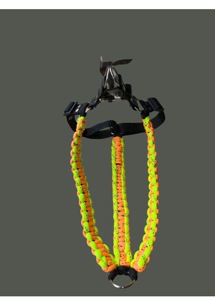 Köpek göğüs tasması paracort örgü yeşil turuncu siyah orta ırk göğüs ölçüsü:45-70cm ayarlamalı dog harness GT5-6