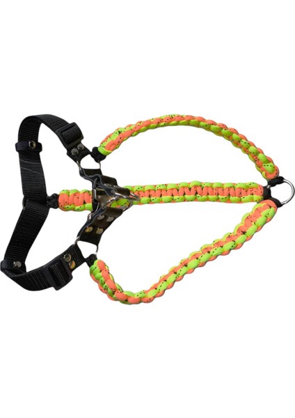 Köpek göğüs tasması paracort örgü yeşil turuncu siyah orta ırk göğüs ölçüsü:45-70cm ayarlamalı dog harness GT5-6
