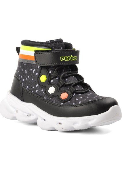 1342-P Siyah-Fosfor Sarı Kız Çocuk Sneaker Bot